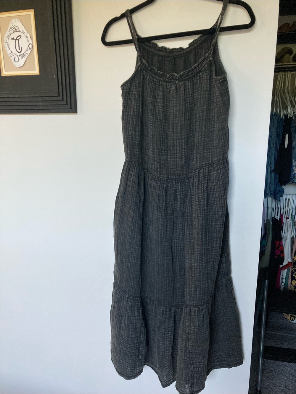 Anthropologie daily practice Black Textured Maxi Sundress with Spaghetti Straps - Picture 2 of 4